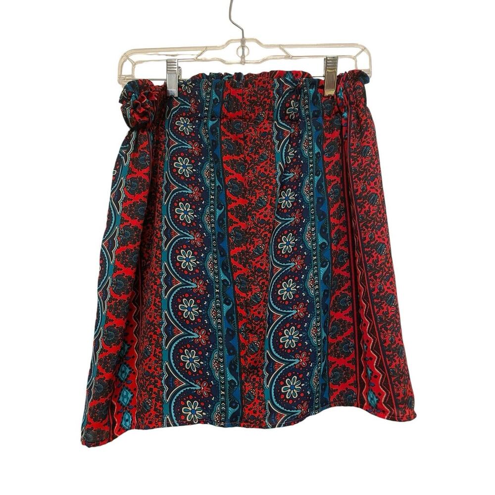 Miami Mini Skirt Size Large Red Blue Boho Mixed Stripe‎ A-line Pullon Y2K NWT